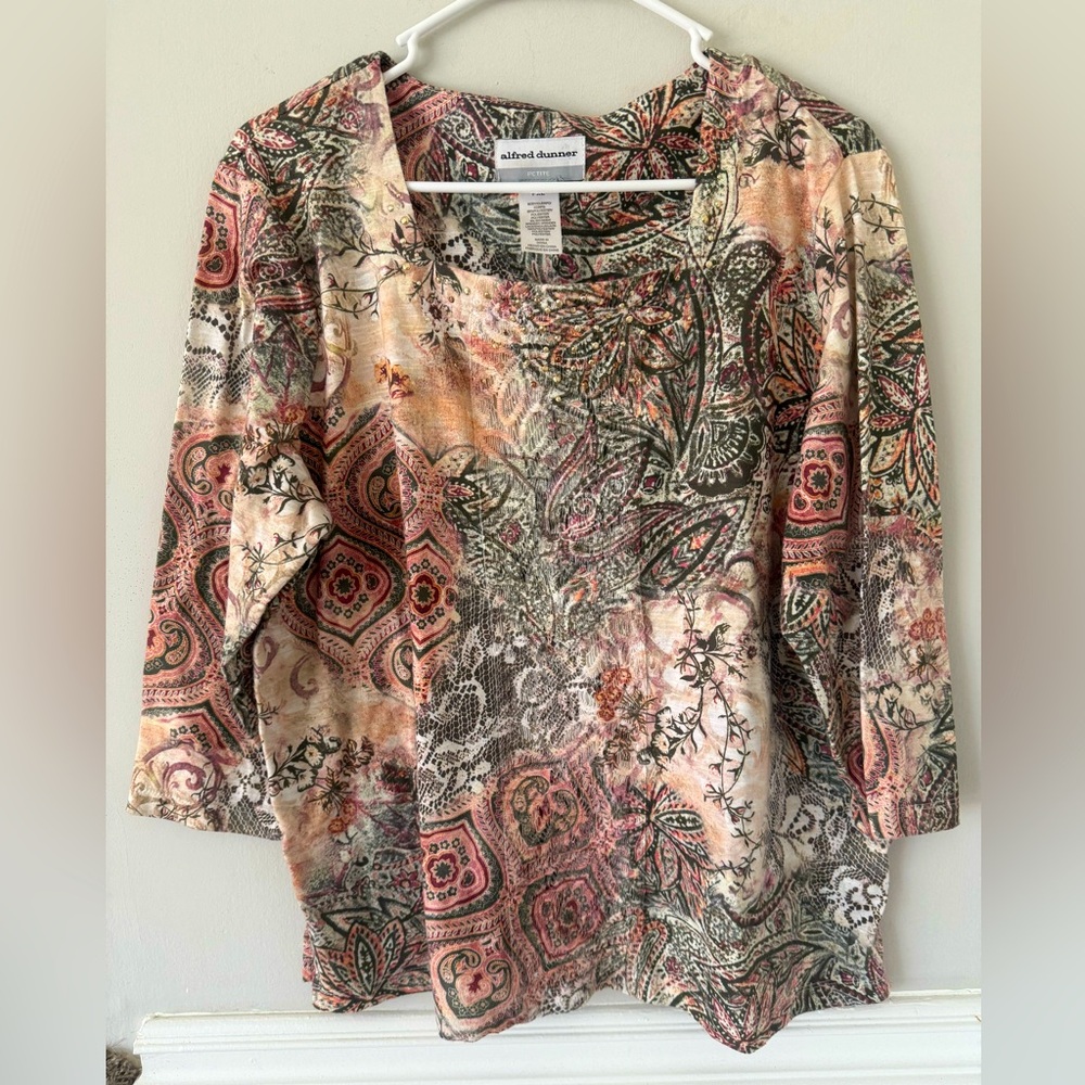 Alfred Dunner Womens SZ PXL Multi Color‎ Embellished Cedar Canyon Tunic Top